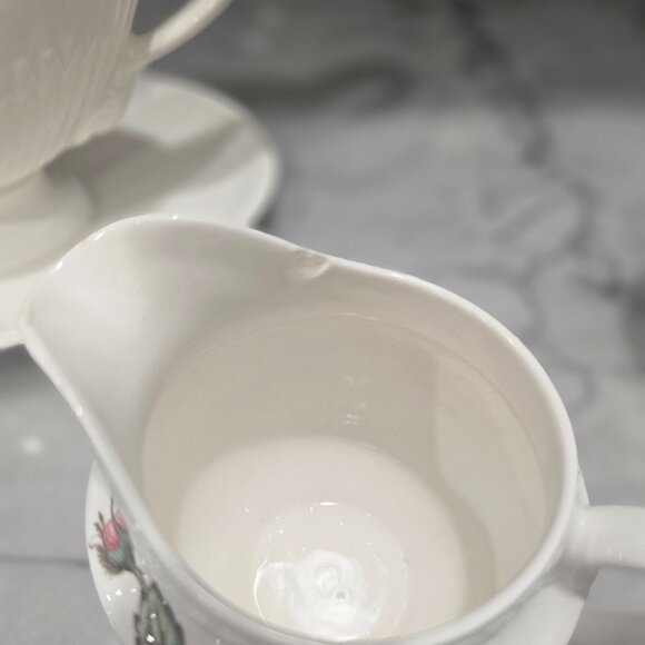 Vintage Wedgwood Moss Rose T432 Edme - Cream & Sugar Bowl and Gravy Boat - Picture 12 of 15